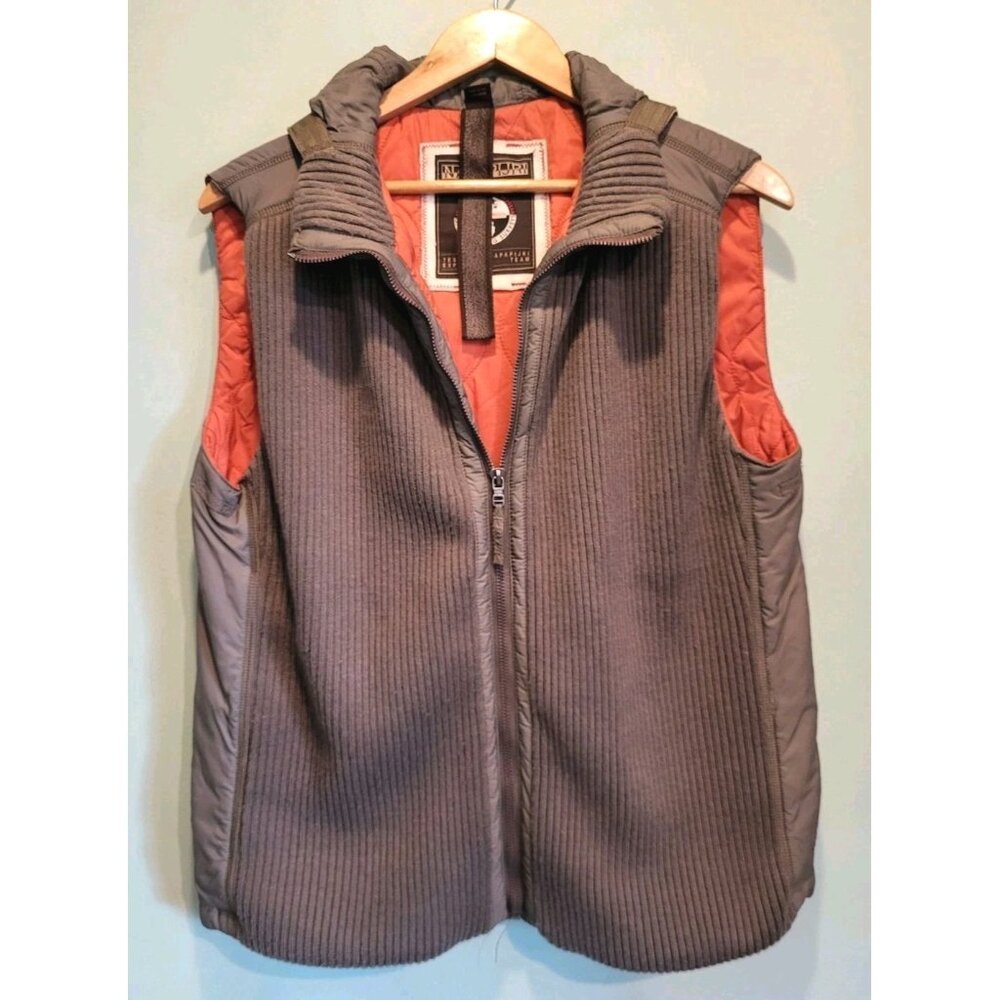 Napapijri Gray Orange Cleburne Hooded Zip Vest Sz L